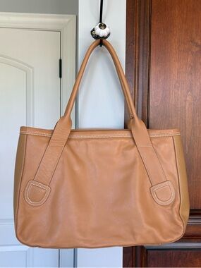 latico Tan Leather Shoulder Tote with Contrast Stitching
